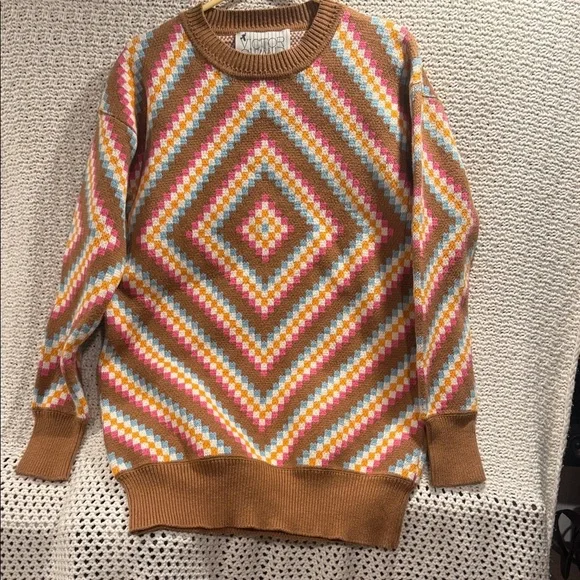 Victor Glemaud Multicolor Women’s Diamond Patterned Sweater L - Picture 2 of 9
